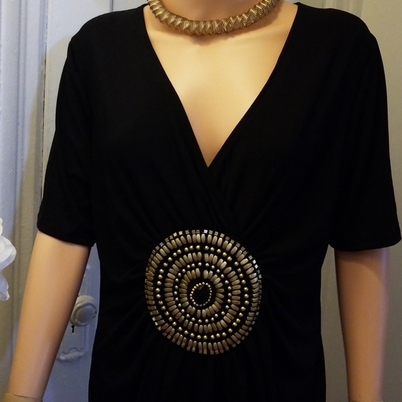Ashley Stewart Elegant Black/Gold Dress 14/16 NWT - Picture 3 of 8